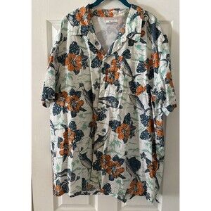 Columbia PFG Blue Orange Swordfish Mahi Fishing Hawaiian Vented Shirt XXL